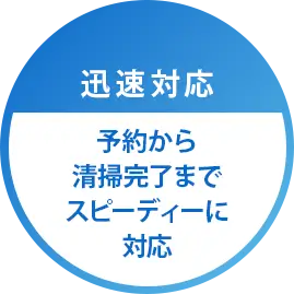 迅速な対応をいたします。予約から清掃完了までスピーディに対応することが可能です。